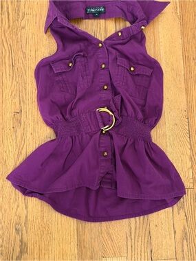 Rampage Purple Sleeveless Button-Front Belted top